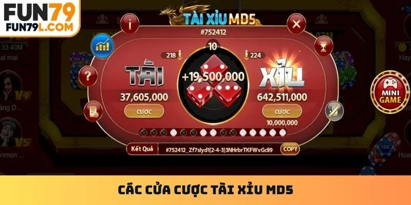 Các cửa cược Tài xỉu MD5